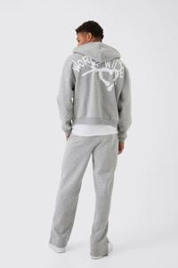 Venta al por mayor personalizado gris marga de gran tamaño chándal para hombres Boxy Fit Spray Graffiti Print Split Hem Hoodie & Jogger Streetwear Set - Product Image 2
