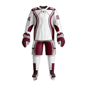 Ensemble d'uniformes de hockey sur glace respirants personnalisés de haute qualité avec transfert thermique, à bas prix, avec lacets noirs et affichage du logo et du nom de l'équipe sur le devant - Product Image 2