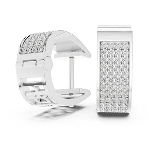 Pendientes de Aro Anchos con Moissanita Redonda y Pavé de 3 Filas, Plata de Ley 925, Rejilla de 104 Piedras - Product Image 5