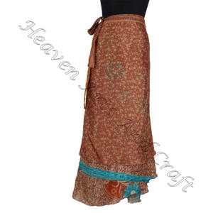 Hot Item Summer 2-Layer Reversible Magic Silk Saris <b>Wrap</b> Long <b>Skirt</b> Indian Vintage Silk Sari Plus Size Adults Beach Vintage Silk - Product Image 4