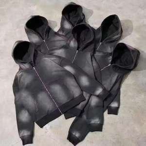 Conjunto Deportivo Informal, Sudadera con Capucha y Pantalones Deportivos de Talla Grande, Lavado Desteñido, Estilo Urbano, Estampado Sólido, Ajuste Holgado, para Invierno - Product Image 2