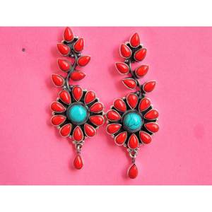 925ต่างหูเงินสเตอร์ลิงทำด้วยมือทันสมัยเครื่องประดับแฟชั่นปะการังเทอร์ควอยซ์ธรรมชาติสำหรับเด็กผู้หญิงผู้หญิงของขวัญ E0236-GS - Product Image 2