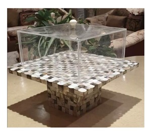 Soporte de pastel de madera de lujo de diseño único con incrustaciones de nácar para cumpleaños y bodas hecho a mano en la India - Product Image 1