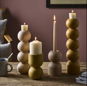 Portavelas de madera natural con luz en T para boda y fiesta, ocasión navideña, soporte de vela decorativo para el hogar en color negro - Product Image 3