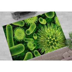 Tapis imprimé microscopique de bactéries - Design rond vert tendance pour bureau et chambre d'enfant, avec poils doux - Product Image 2