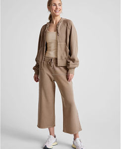 Veste à capuche de fitness à séchage rapide respirante 100% coton pour femmes en gros avec haut court à fermeture éclair coupe ample - Product Image 5