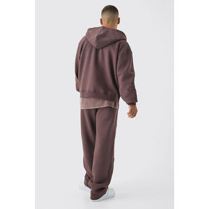 High Quality Cotton Man Tracksuits Oversized Boxy <b>Applique</b> Cross Full Zip Streetwear Screen Printed Jogger Set-Loose Relax - Product Image 3