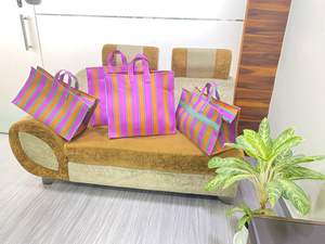 Eco-Friendly Fashion Reusable Recycled <b>Nylon</b> <b>Tote</b> <b>Bag</b> Zipper Striped Pattern Handloom Woven Custom Logo Customized Closure High - Product Image 4