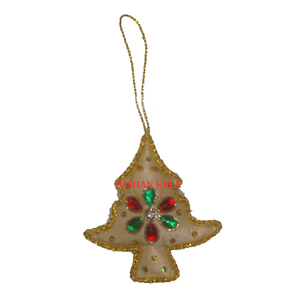 La plus belle broderie Zari dorée faite à la main et ornements de Noël suspendus en forme d'arbre perlé pour les décorations à des fins - Product Image 1