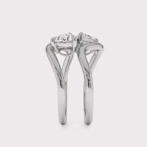 Anillo de Diamante Cultivado en Laboratorio, Corte Pera, Redondo, Oro Blanco de 18K, Chapado en Rodio, Certificado IGI, Diseño Toi Et Moi - Product Image 4