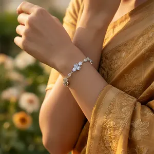 925 Sterling Silver Floral <b>String</b> <b>Bracelet</b> Elegant <b>Fine</b> Jewelry Gift for Women - Product Image 3