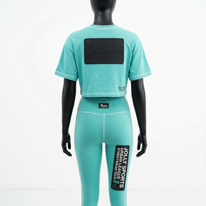 High Quality 190 GSM Polyester Spandex Women T Shirt And Legging Suit Rust <b>Maroon</b> Abstract Print Screen Logo Women's Sets - Product Image 2