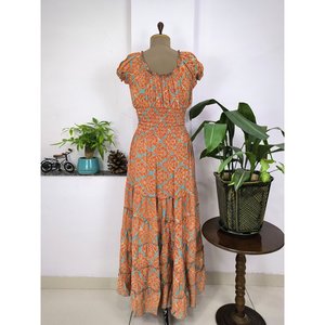 Vestido Elegante Bohemio con Estampado Floral para Mujer, Largo, Estilo Veraniego, para la Playa o el Campo, Talla Única XL, Diseño de Moda para Días de Ocio - Product Image 4