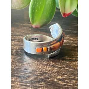 Patricia & Ed Becenti Handmade Spiny Oyster & Sterling Silver Cobblestone <b>Adjustable</b> <b>Ring</b> Size 8.5 Everyday Wear Coral Jewelry - Product Image 3