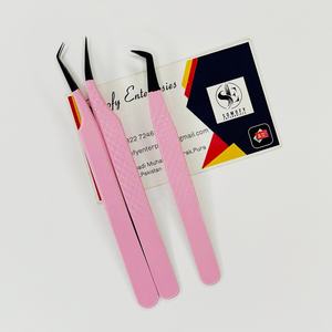 Pince à épiler professionnelle en acier inoxydable de précision à pointe noire durable à 90 degrés, couleur rose, pour cils volumineux et faux cils - Product Image 4