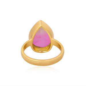 Bague en pierre précieuse de quartz double rose, bague en laiton plaqué or, bagues tendance, fournisseur de bijoux, collection de bijoux classiques - Product Image 2