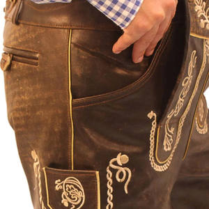 German Austrian Lederhosen <b>for</b> <b>Men</b> Vintage Distressed Leather <b>Shorts</b> and <b>Long</b> Pants Embroidered Bavarian Traditional Wear - Product Image 4
