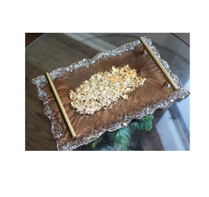 Plateau de service en résine Poignée en laiton avec sous-verre pour thé Café et collations Décoration de maison tendance et occasions spéciales - Product Image 4