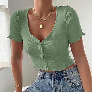 Nouveauté 2024 Haut court en molleton tricoté de haute qualité pour femmes Coupe ajustée Impression numérique Séchage rapide Respirant Prix de gros - Product Image 6