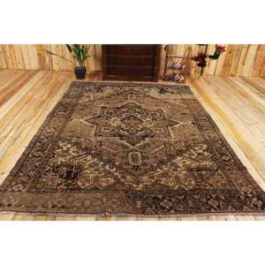 Rug, 7,1x9,2 ft Vintage Rug, <b>Brown</b> Striped Rug <b>Wool</b> - Product Image 1