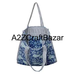 Sac fourre-tout en coton écologique fait à la main, grand sac de shopping matelassé, imprimé floral en blocs, lavable, pour les voyages et l'usage quotidien - Product Image 4