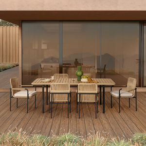 Contemporary Rattan <b>Outdoor</b> Dining Set 6 Seater Weather Resistant Garden Furniture Steel Frame - Product Image 2