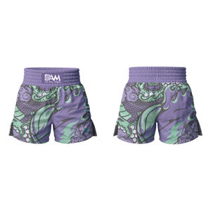 Custom <b>Men's</b> MMA Fight <b>Shorts</b> Floral Embroidered Worested Fabric Grappling Gear <b>Elastic</b> <b>Waistband</b> Slit Leg Ruffled Decoration - Product Image 3
