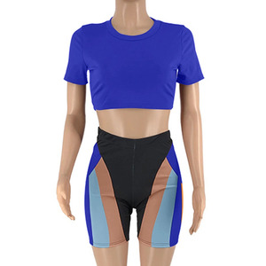 Women's Breathable Four-Way Stretch Spandex/Nylon Mid Waist Elastic Closure Yoga Set Solid Pattern 2-Piece <b>Top</b> <b>Short</b> Pants Front - Product Image 4