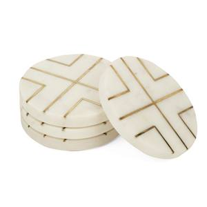 Dessous de verre en marbre avec bandes de laiton Pierre de marbre de luxe de taille personnalisée et incrustation de métal Dessous de verre en pierre Tasse pour thé ou café - Product Image 2