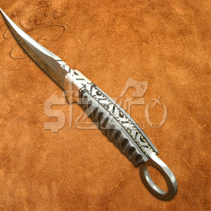 Hermosa hoja fija de acero D2 hecha a mano, cuchillo de caza para acampar con Funda de cuero, mango de cobre de Damasco, regalo para él - Product Image 3