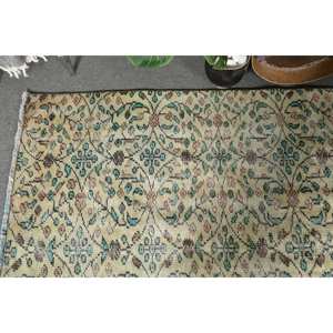 Alfombra turca Vintage Beige verde 4,6X7,6 pies lana hecha a mano área grande diseño de retazos Rectangular pasillo látex para decoración de habitación - Product Image 3