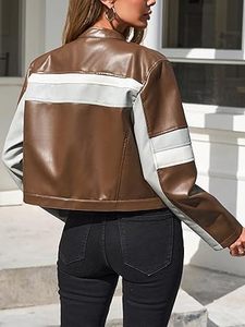 Chaqueta de motorista recortada de invierno para mujer, bombardero de piel sintética de piel de oveja con cierre de cremallera transpirable, método de tejido no tejido - Product Image 5