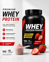 Poudre de Protéine de Lactosérum 1KG 24g de Protéines par Portion Supplément Nutritionnel Sportif Saveur Fraise Prise de Masse Musculaire Soutien à la Récupération OEM