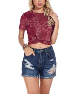 Tops cortos lisos de manga corta personalizados 2025, ropa de Fitness para gimnasio, Camisetas básicas hechas de algodón, camisetas femeninas, Top corto Sexy para mujer - Product Image 2