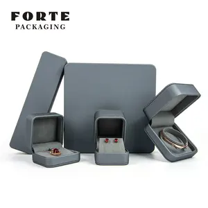FORTE Space Gray elegant PU leather classical fashionable LOGO customize Ring package handmade jewelry box with outer box