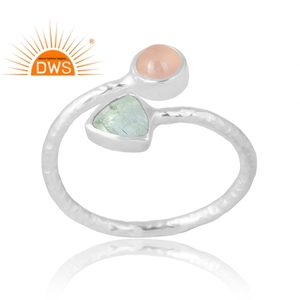 Venta caliente 925 plata esterlina Natural Rosa Calcedonia y aguamarina anillo de piedras preciosas joyería personalizada para mujeres regalo para ella - Product Image 1