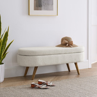 Banc de rangement ovale en tissu avec pieds en bois d'hévéa, siège multifonctionnel avec rangement et repose-pieds pour chambre, entrée, salon