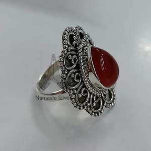Carnelian Boho Chic <b>Statement</b> <b>Ring</b> Sterling Silver Handmade Pearshape Gemstone Inlay Perfect Gift for Her Birthday Licensed - Product Image 5