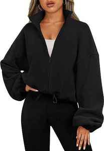 Custom Women Winter Sweat Hooded Jacket Long Sleeve Cotton Pullover Tops Short Cropped Zip Hoodies for Plus Size - Product Image 2