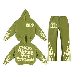 Survêtement en polaire personnalisé pour hommes avec broderie en détresse pantalon de survêtement évasé à capuche ensemble pour l'hiver survêtement surdimensionné - Product Image 2