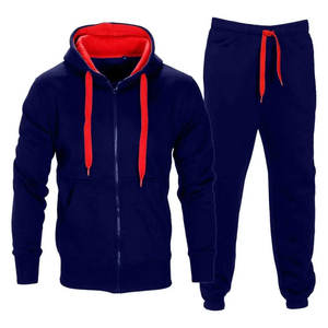 Chándal Atlético informal para hombre, conjunto de Sudadera con capucha de 2 piezas con patrón sólido de talla grande para correr en invierno - Product Image 2