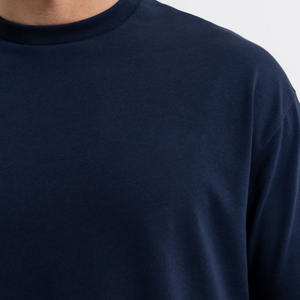 T-shirts vierges de gymnastique en coton pour hommes bleu marine surdimensionné et lourd T-shirt à col rond de grande taille vente en gros - Product Image 6