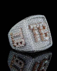 Bague unisexe en argent sterling 925 plaqué rhodium, sertie de diamants moissanite VVS personnalisés, avec un pavé étincelant, de luxe. - Product Image 4