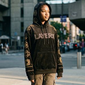 เสื้อฮู้ดสตรี สตรีทแวร์ หนานุ่ม สำหรับฤดูหนาว ผ้าฝ้าย 500gsm พิมพ์ลายพัฟ ประดับเพชรเทียม ลายกราฟิก ดีไซน์ขาดๆ ทรงโอเวอร์ไซส์ - Product Image 5