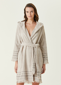 Robe de chambre de luxe pour femme, jetable, légère, 100% coton tissé Dobby, séchage rapide, compressée, avec devant et dos en tissu éponge - Product Image 3