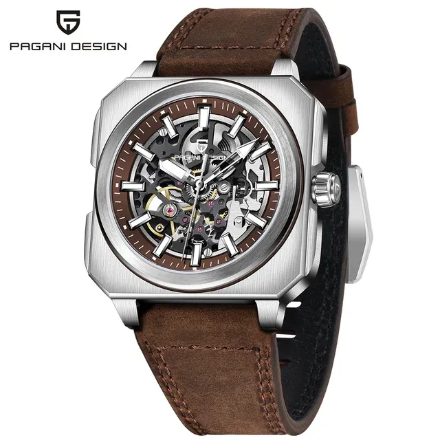 PAGANI DESIGN 1791 Skeleton Men Mechanical Watch 5ATM Waterproof Sapphire Glass Automatic Watch Square Stainless Steel Men Watch