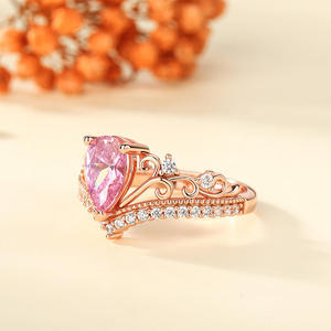 Jeulia <b>Crown</b> Pear Cut Synthetic Morganite Rhodium Plated Sterling Silver <b>Ring</b> - Product Image 6