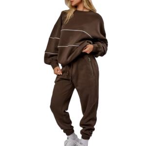 Nuevo Conjunto Deportivo de 2 Piezas Unisex de Felpa de Algodón Transpirable Personalizado, Sudadera y Pantalones Deportivos para Mujer, Casual, Otoño - Product Image 5