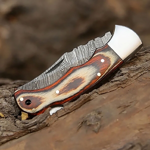 Cuchillo de bolsillo plegable de acero de Damasco hecho a mano hermoso al por mayor con botón personalizable gran oferta opción DIY soporte OEM - Product Image 5