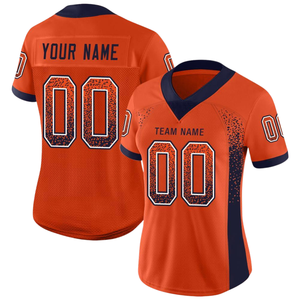 Camiseta de Fútbol Americano Personalizada en Naranja y Azul Marino, Nombre del Equipo Personalizado, Cualquier Nombre y Número, Uniforme de Fútbol Americano, Ropa Deportiva Transpirable para Hombre - Product Image 1